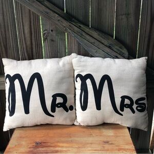 Borgata Cream Mr & Mrs 18” Square Accent Throw Pillows